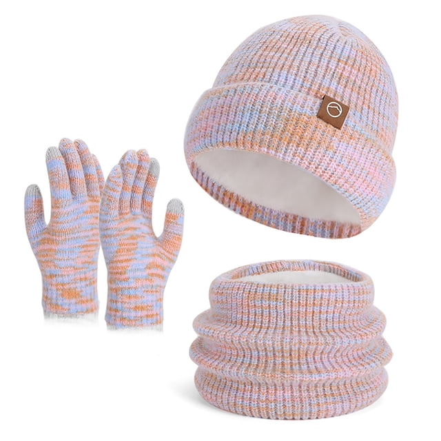 Pink Pink Womens Winter Knit Hat Scarf Gloves Set Three Piece Acrylic Material Cold Weather Protection For Outdoor Sports