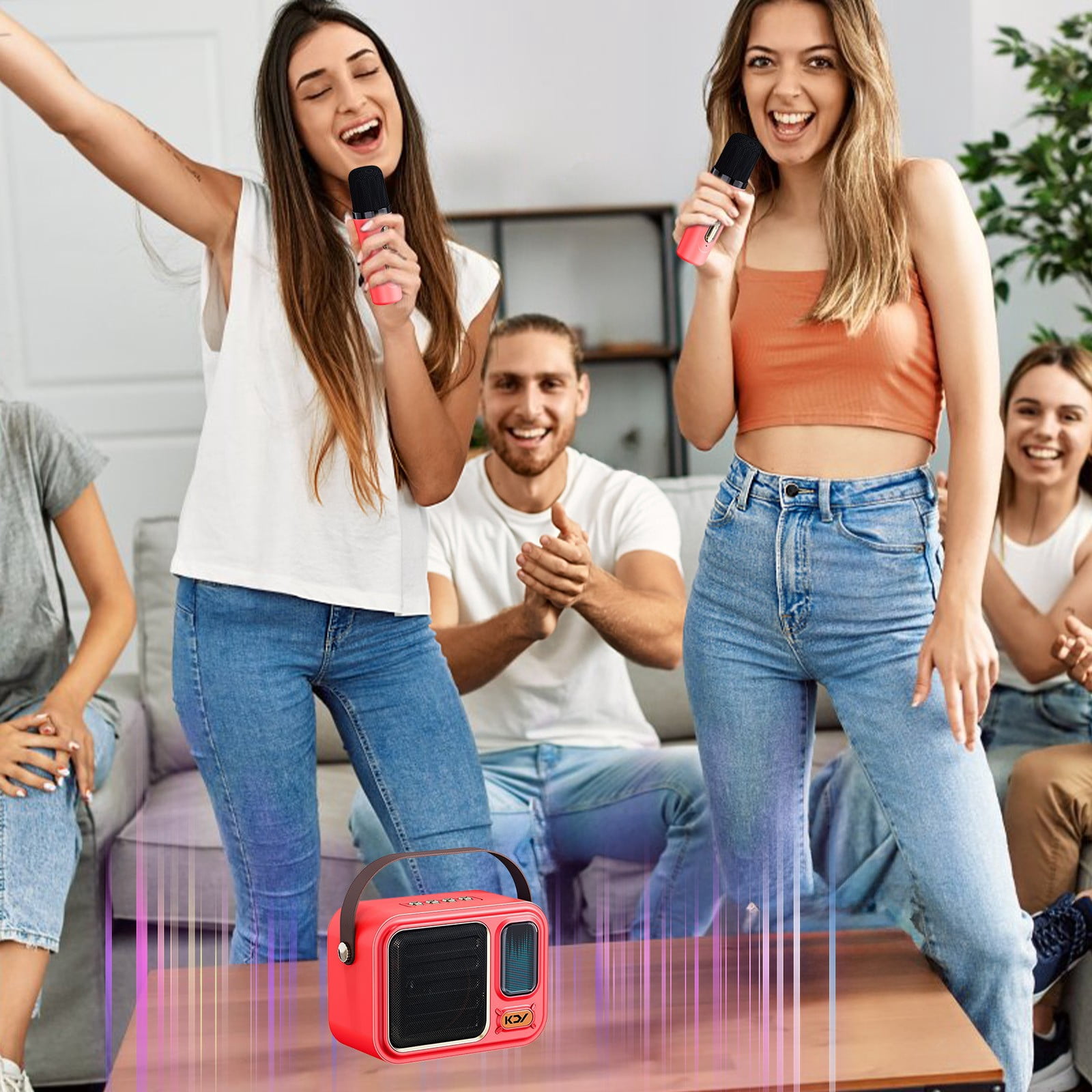 Foqnuq Handheld Bluetooth Karaoke Speaker Mini Microphone 1500mAh Portable Sound System with DSP Reverb for Outdoor Singing Parties