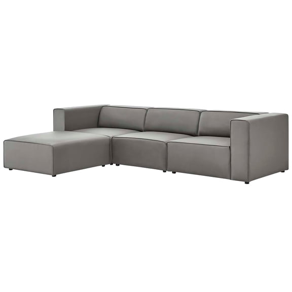 Sectional Sofa Set, Faux Vegan Leather, Grey Gray, Modern Contemporary Urban Design, Living Lounge Room Hotel Lobby Hospitality