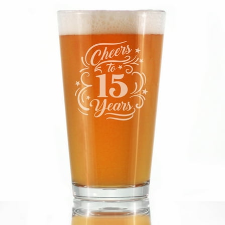 Bevvee Pint Glass 16 oz Cheers 15 Years Anniversary Gifts Beer Glasses
