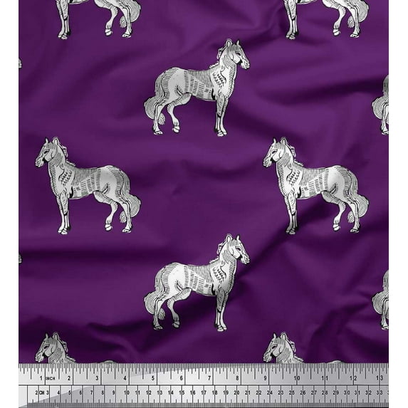 Soimoi Rayon Fabric Horse Block Print Sewing Fabric Yard 42 Inch Wide