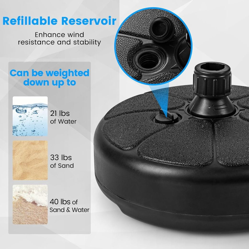 WJSP Patio Umbrella Base 40 LBS, Round 14.5 Inches Water Sand Fillable Outdoor Umbrella Stand Weight for Deck Poolside Garden Backyard Lawn Beach