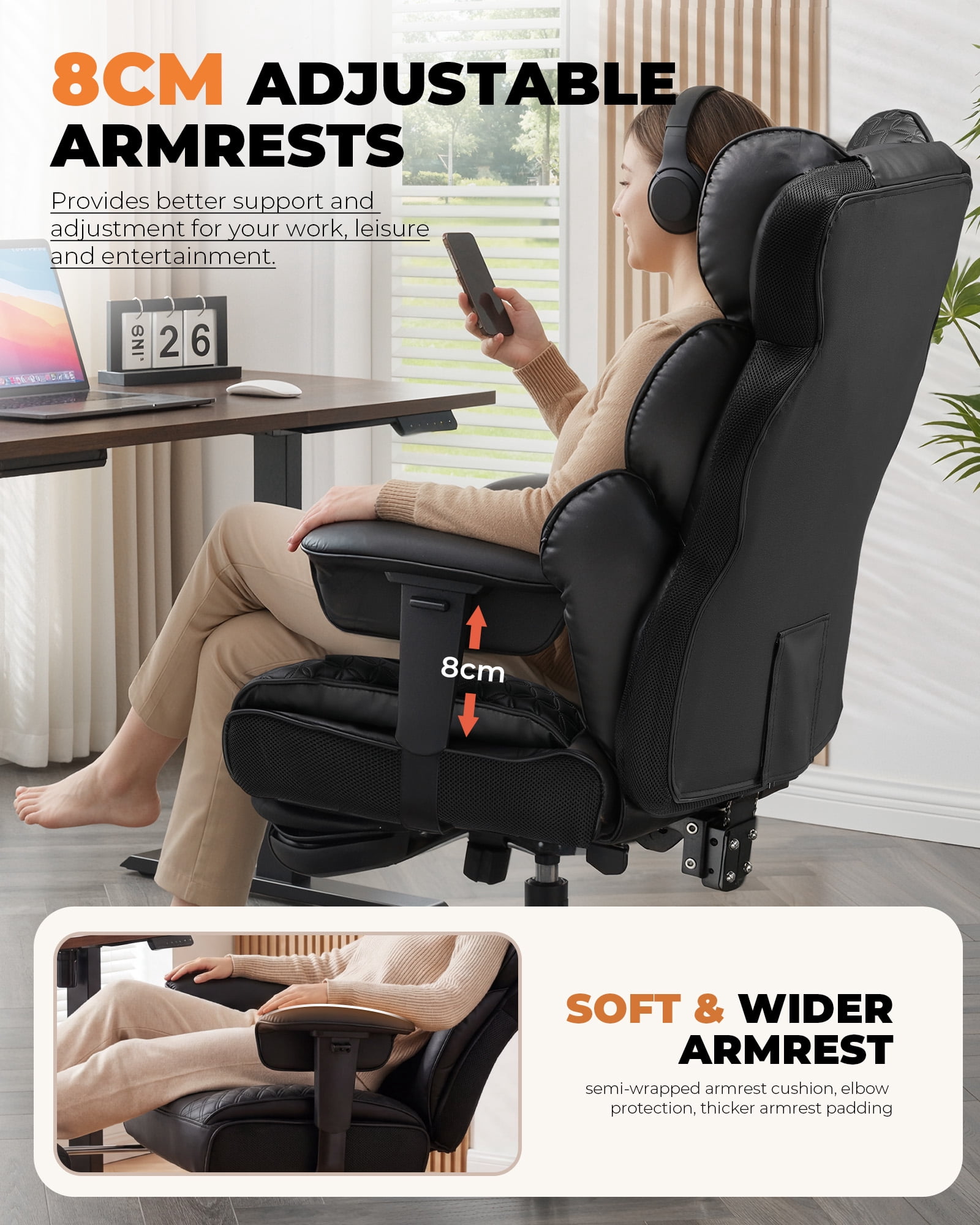 CloudRest Pro 400lbs Executive heavy duty office chair, High Back Ergonomic Computer Desk Chair with Lumbar Back Support,Black