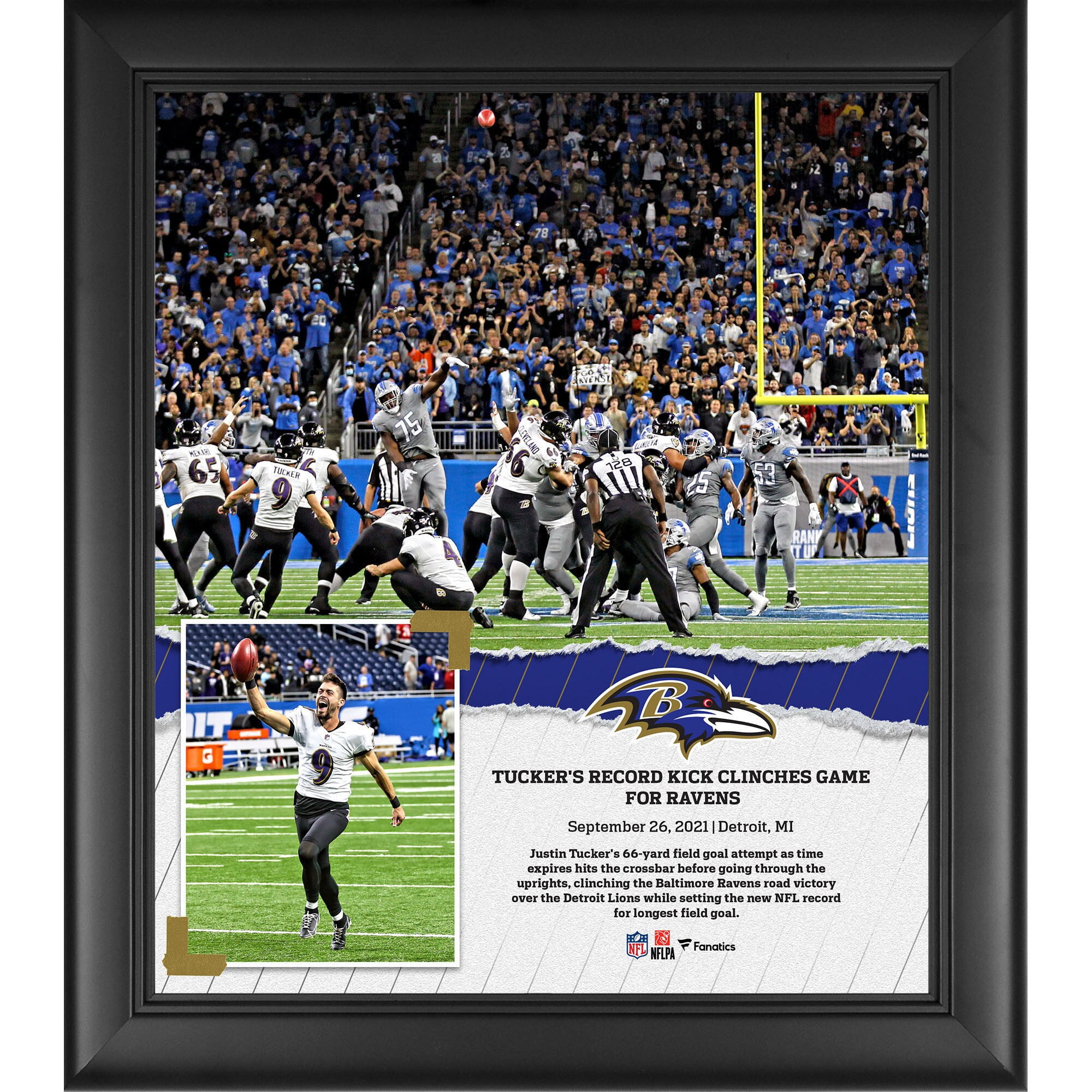 Justin Tucker Baltimore Ravens Framed 15' x 17' NFL Record 66-Yard