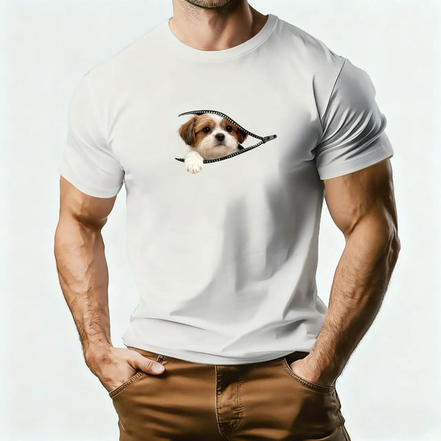 T-shirt de Base pour Homme Kaluayu Été, Imprimé Graphique Animal Chiot, Col Rond, Manches Courtes, Coupe Ample