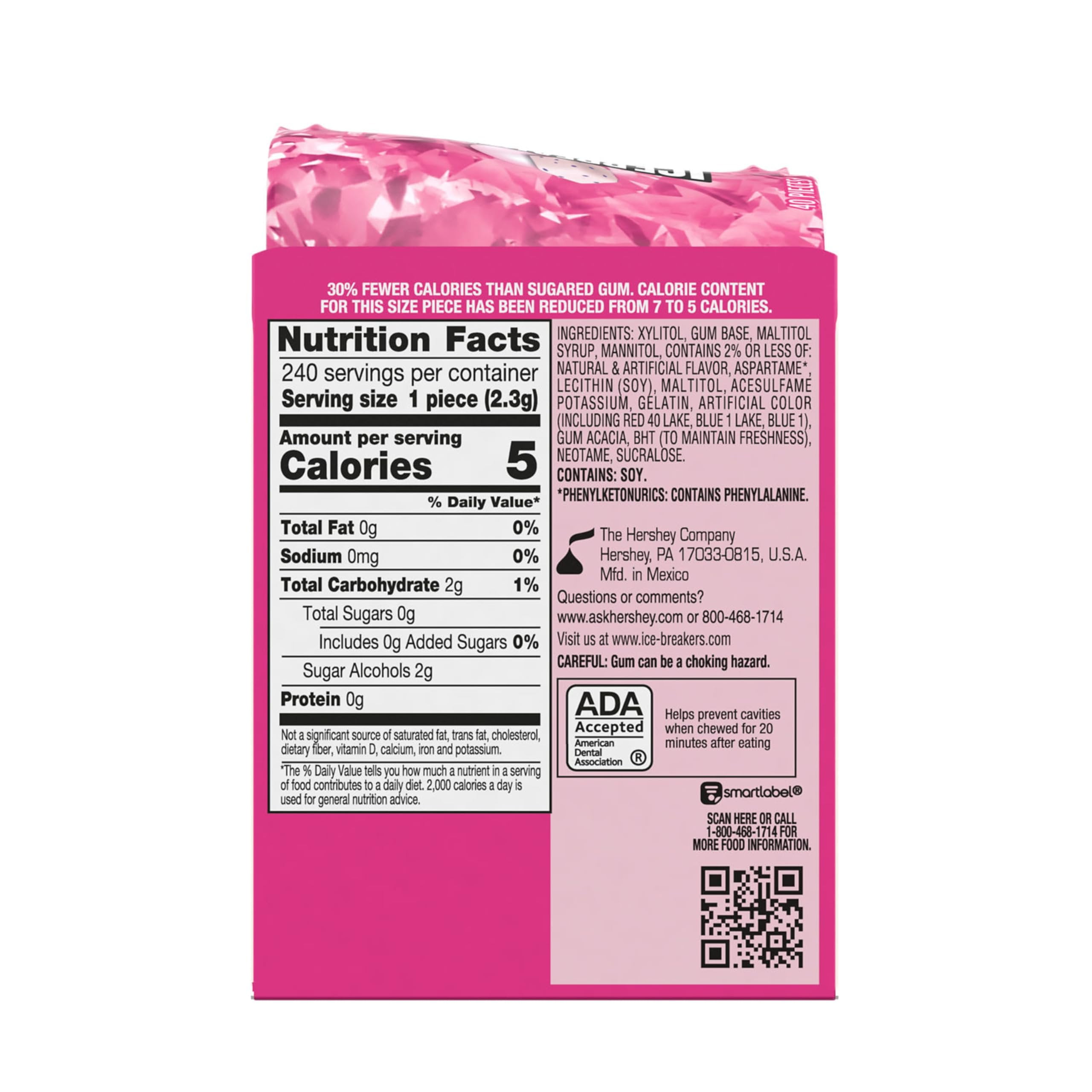 ICE BREAKERS Ice Cubes Bubble Breeze Flavored Sugar Free Chewing Gum Bottles, 3.24 oz 6 Count, 40 Pieces