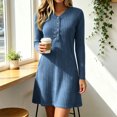 thumbnail image 5 of Lnmiateer Women Henley V Neck Ribbed Long Sleeve Mini Dress Button Up Loose Swing A-Line With Pockets Casual Loungewear Weekend Outfit, 5 of 6