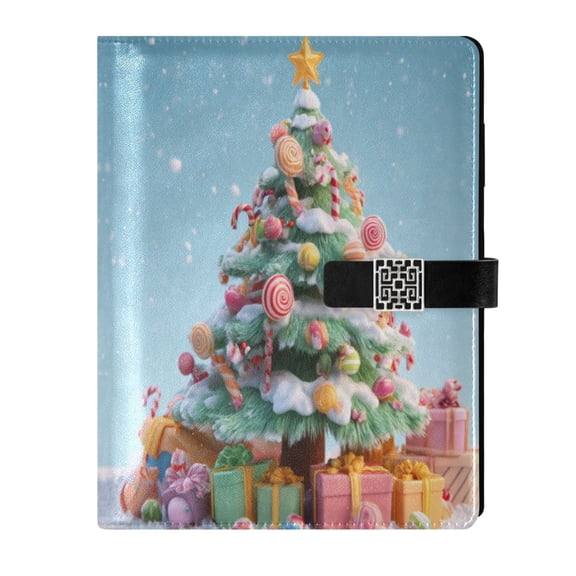 Leather Notebook with Pen Holder Writing Notepad Includes 100 Pages Lined Journal Lollipops Christmas Tree