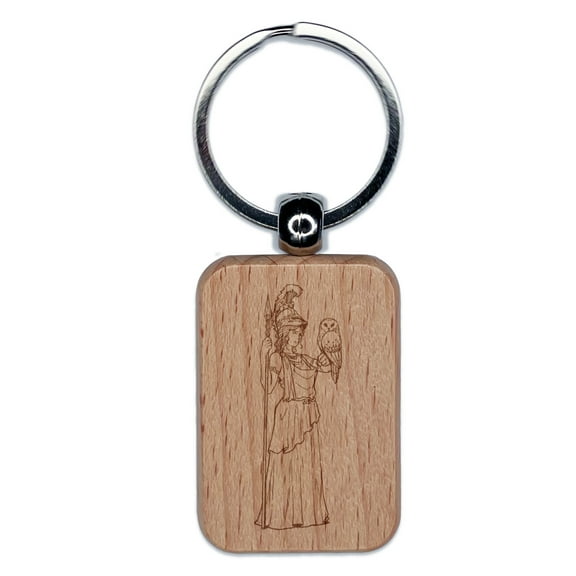 Athena Greek Goddess Minerva Wisdom War Rectangle Keychain Charm Tag - Engraved Wood