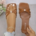 thumbnail image 5 of Women's Flat Sandals Summer Comfortable Square Open Toe Slip On Leather Slide Sandals Brown 8, 5 of 7