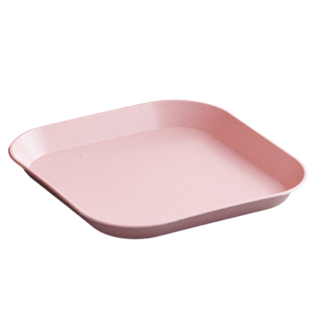 Vajilla de plástico liviana y elegante, plato cuadrado rosa poco profundo para cenas, frutas y salsas