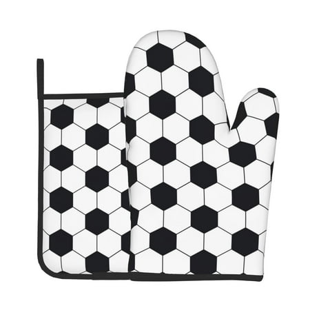 

KLL Soccer Ball Pattern Oven Mitts and Pot Holders 2pcs Sets for Kitchen Oven Mitt Heat Resistant 536°F Oven Gloves for Kitchen Cooking and Baking