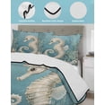 thumbnail image 4 of Coastal Seahorse Blue Green King Size Down Alternative Comforter, Lightweight Comforter Quilt Bedding Set with Pillow Shams Summer Ocean Starfish Coral All Seasons Bed Comforter Duvet Insert 96"x106", 4 of 7
