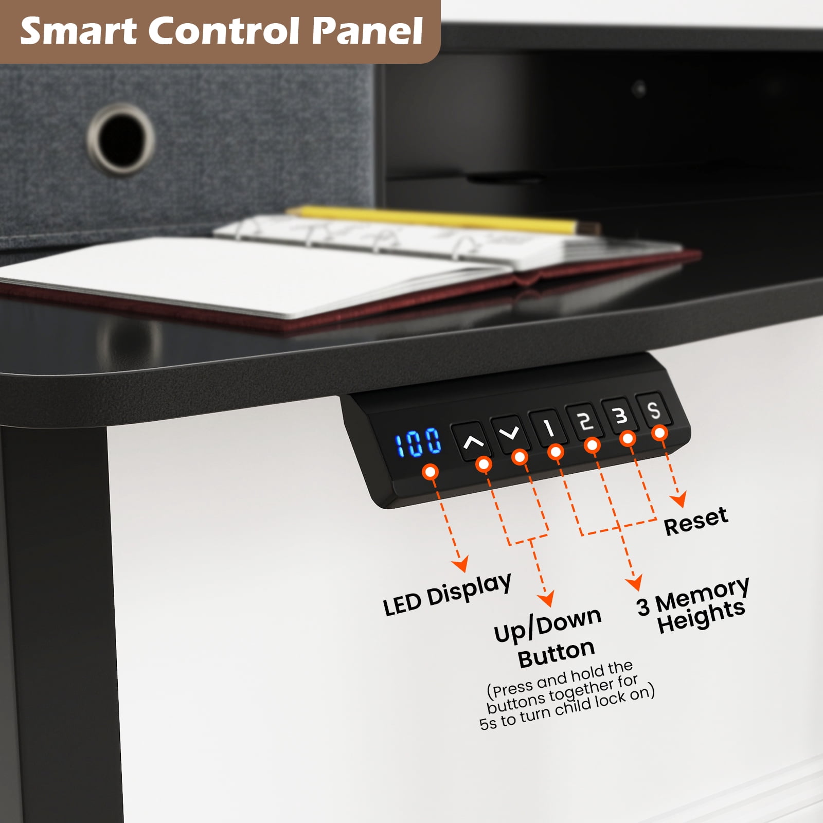 Topbuy 63" x 24" Standing Desk with Drawers Electric Stand-up Desk with Monitor Stand Black