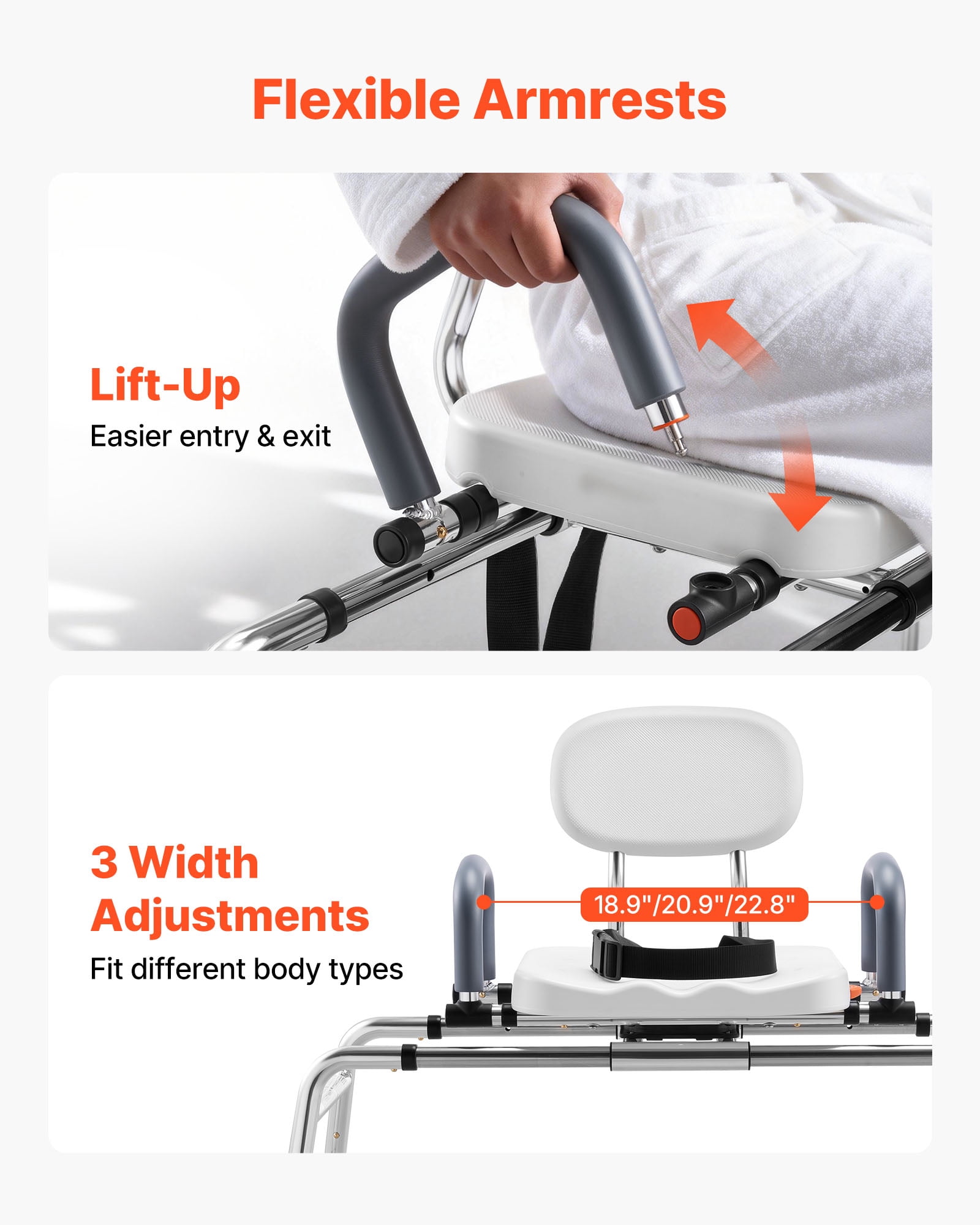 VEVOR Sliding Shower Chair, 400 lbs Tub Transfer Bench for Bathtub with Swivel Seat, Shower Bench with Pivoting Arms and Backrest, Height & Width Adjustable for Handicap, Seniors,Elderly and Disabled