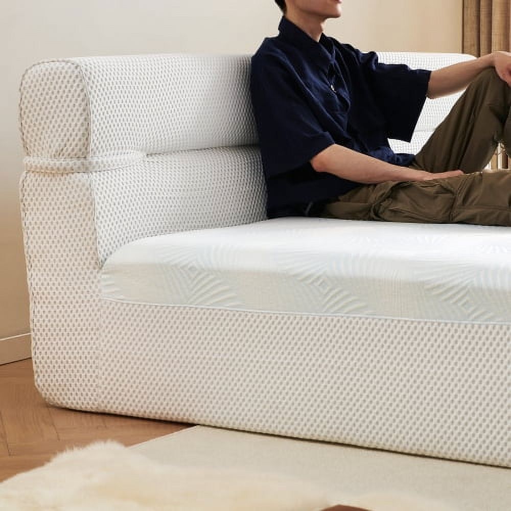 All in One King Mattress & Bed Frame 15 Inch Cooling Fabric, Medium Firm Memory Foam Mattress in Box Pressure Relief Motion Isolation No Assembly Required, White, King