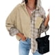 thumbnail image 3 of Camisa con hombros caídos para mujer,Blusa a cuadros Blusa con solapa y hombros caídos para mujer Blusa a cuadros para mujer Tecnología de vanguardia, 3 of 6