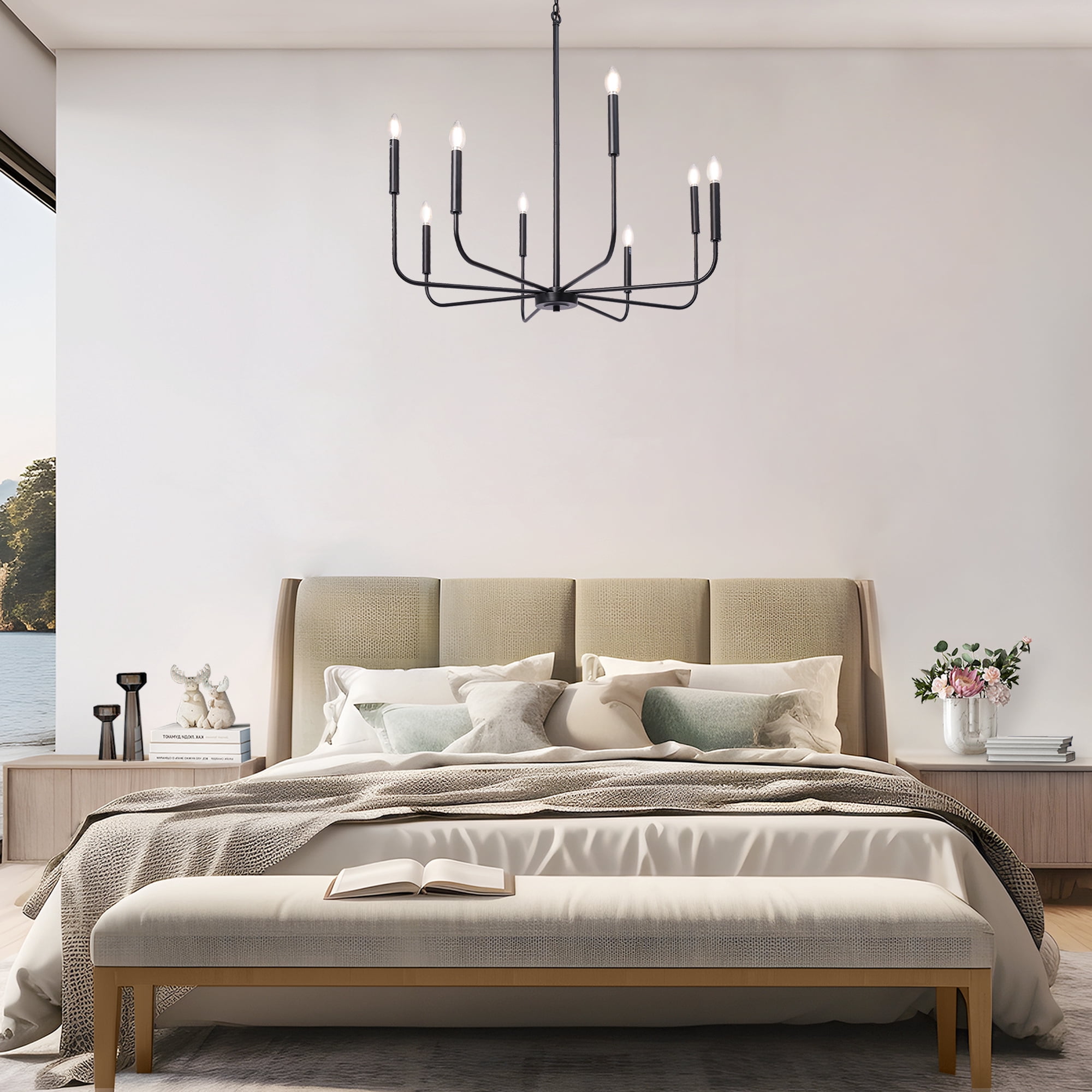LNC Askrlessi 8-Light Matte Black Modern/Contemporary Led Chandelier