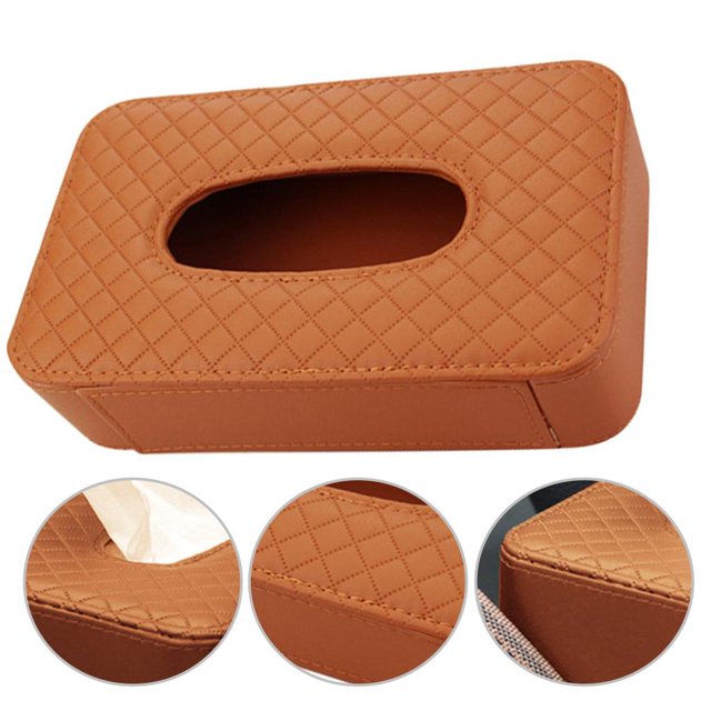 Soporte para pañuelos de coche, parasol, servilleta, caja de piel sintética para asiento trasero de vehículo, toallero de papel, bandeja, Automoción decorativa y accesorios Marrón colgando Kenally VI000111-05B