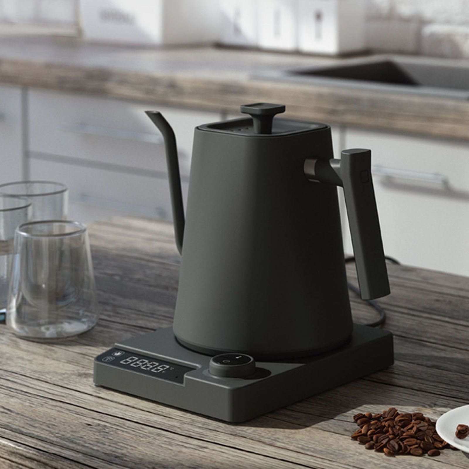 Yajisi 1200W Electric Gooseneck Kettle with Precise Temperature Control, 34 oz / 1.0L Stainless Steel Tea Pour Over Coffee Kettle with LCD Display and 24H Keep Warm Function, 220V EU Plug