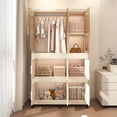 thumbnail image 7 of Portable Kids Wardrobe Closet, Rolling Closet Organizer with Magnetic Doors, PP Children's Storage Cabinet with 9 Cubes, Hanging Rod & 6 Hangers, Cream White, 7 of 7