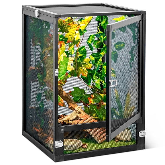 13 Gallon Quick-Assembly & Foldable Reptile Terrarium Kit，360° View & Ventilation for Snake Tanks, Lizard Cages, Chameleon Enclosures, Crested Gecko Tanks & Butterfly Cages