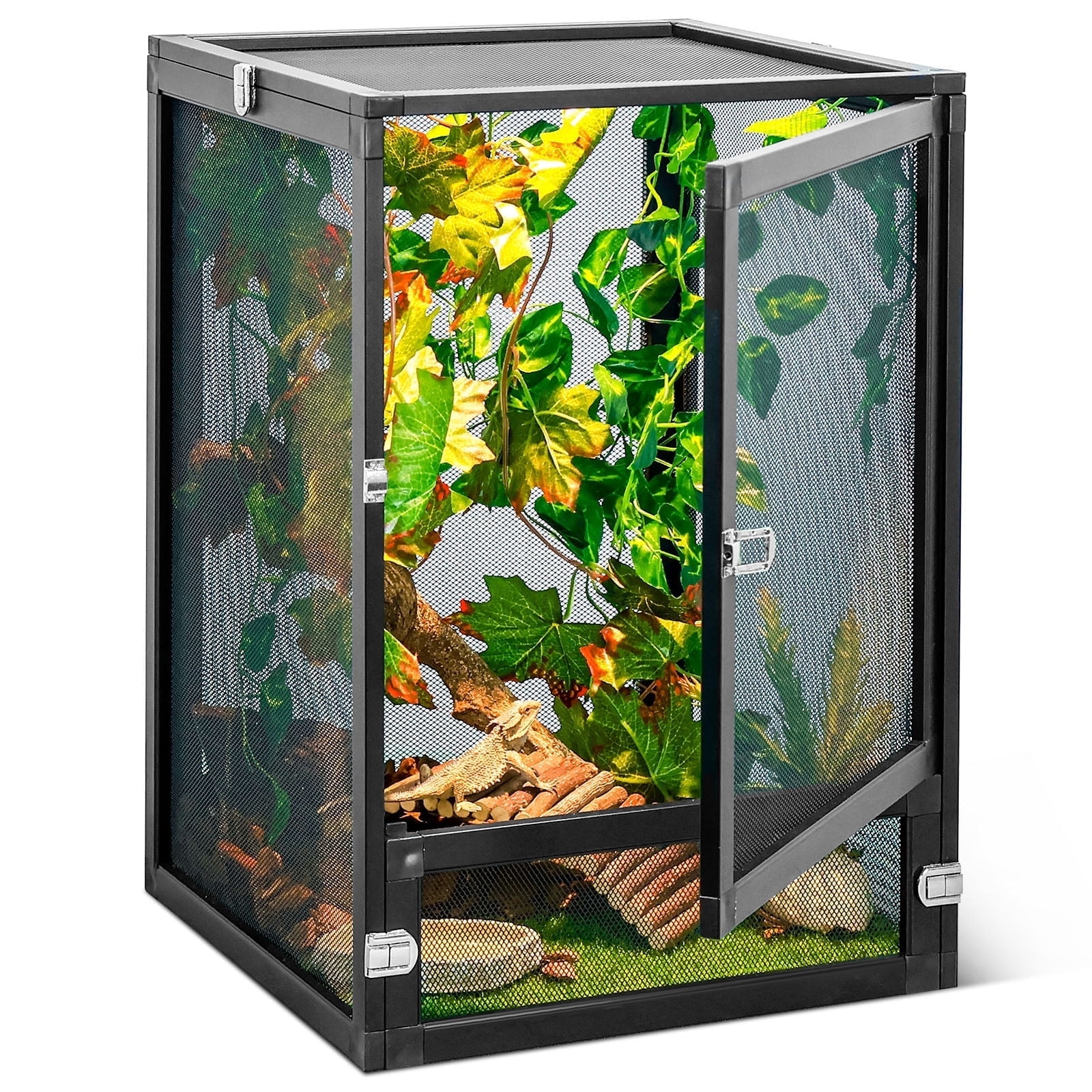 13 Gallon Quick-Assembly & Foldable Reptile Terrarium Kit，360° View & Ventilation for Snake Tanks, Lizard Cages, Chameleon Enclosures, Crested Gecko Tanks & Butterfly Cages