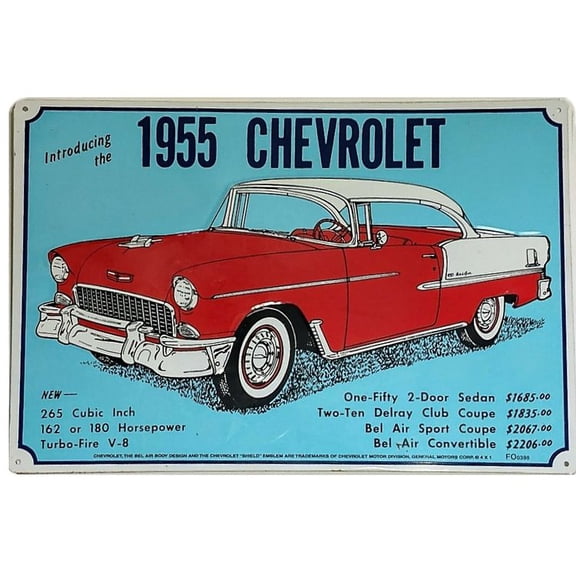 Chevy 1955 Metal Sign, Red