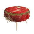 thumbnail image 5 of Duangreer Red Christmas 60''Round Tablecloth, Retro Star Wreath Print Washable Picnic Table Cover for Holiday Party Dining, Indoor and Outdoor, 5 of 6