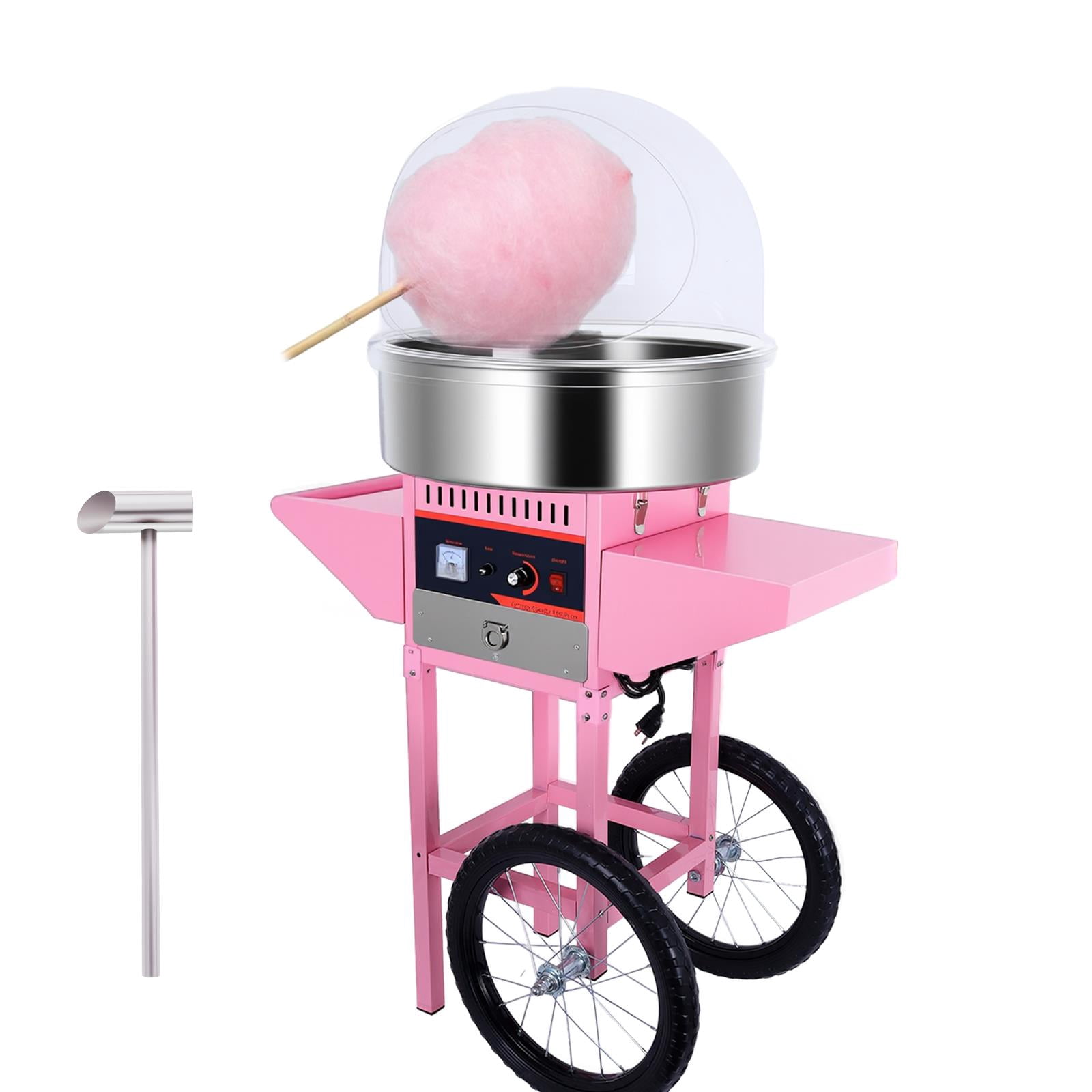 Mobile Cotton Candy Maker,Vintage Candy Floss Maker With Electric 1000W Motor,Rolling Cart With Sugar Scoop And Storage Drawer,Candy Floss Sugar Maker Machine For Commercial Use,Pink