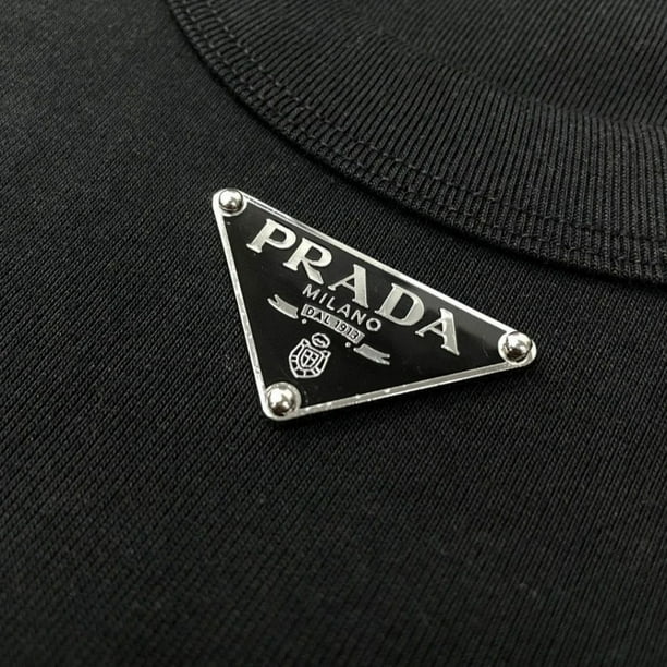 Prada Italia original triangulo etiqueta verano y otono camiseta de los hombres de color solido cuello redondo moda hombres y mujeres camisa de manga corta FRZ2 Walmart en linea