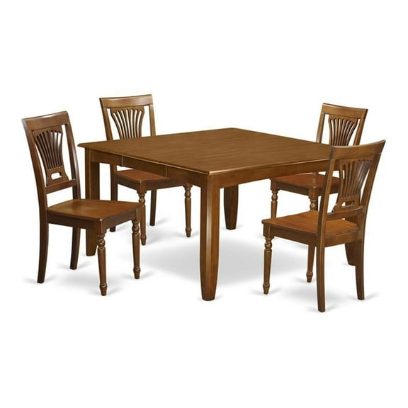 East West Furniture Parfait 5-piece Wood Dining Table and Chairs in Saddle Brown