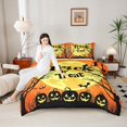 thumbnail image 3 of Homewish Vintage Art Halloween Trick Or Treat Queen Comforter Set,Rustic Tree Moon Pumpkin Pattern Comforter Sets Queen,Halloween Reversible,3pcs,1 Comforter and 2 Pillowcases, 3 of 7