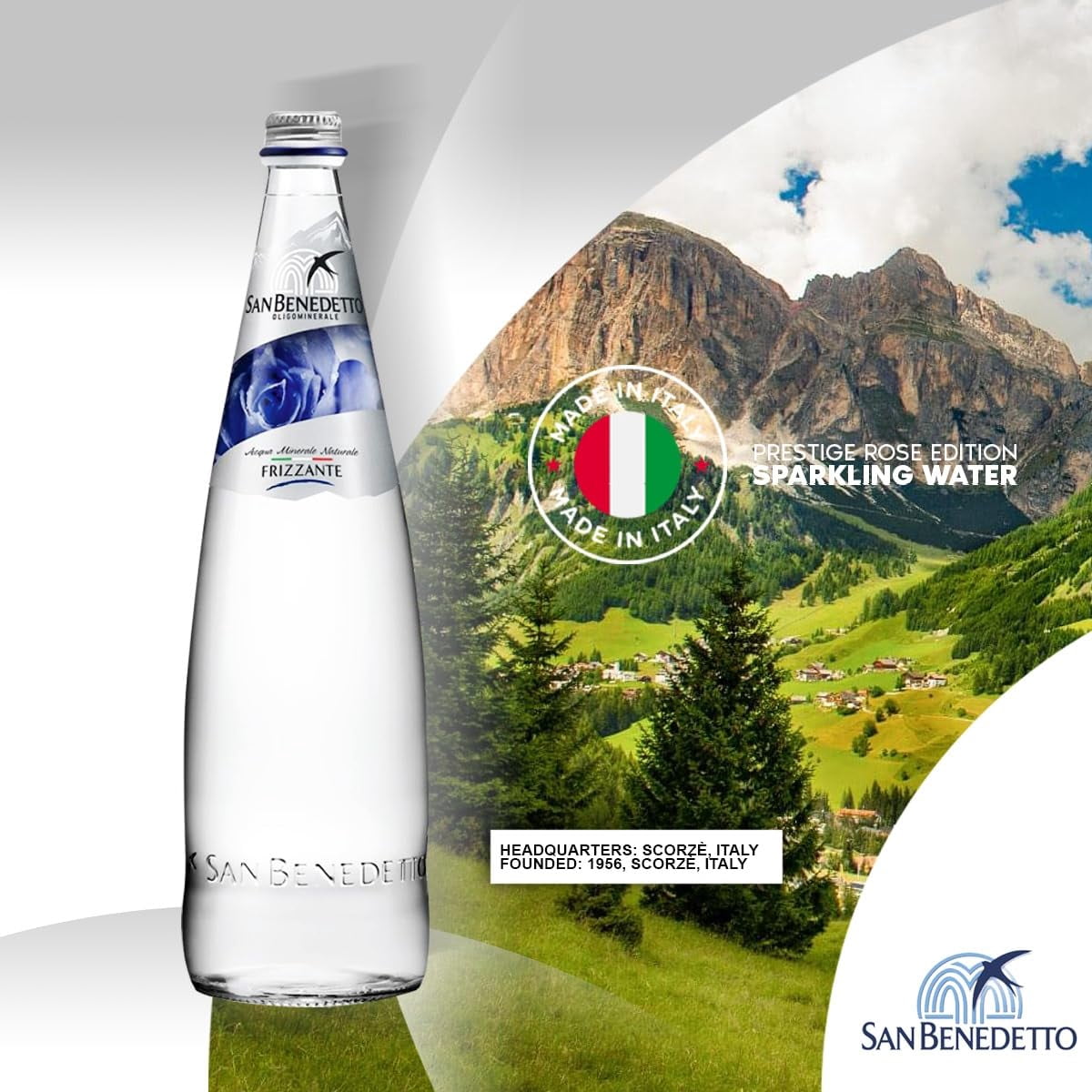 San Benedetto Italian Sparkling Water, 500ml Glass Bottles, Pure Glacier-Sourced Water, Pack of 5