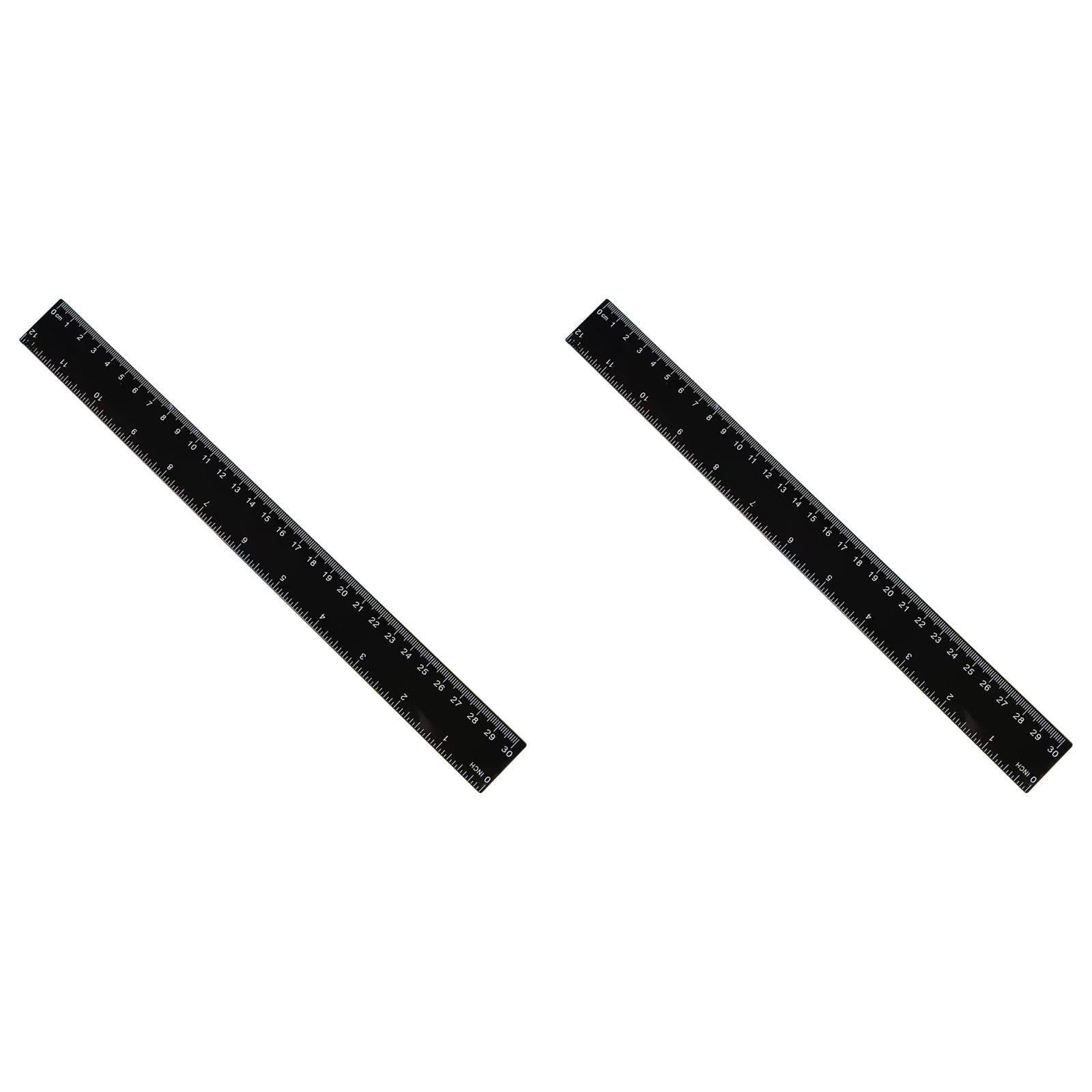2 Pack 30cm Black Plastic Rulers with Inch Metric Scale Long Straight Edge Measuring Tool for Drawing Drafting Office Supplies