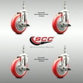 thumbnail image 2 of 5 Inch 316SS Red Polyurethane Swivel ½ Inch Threaded Stem Caster Set Brake SCC, 2 of 2