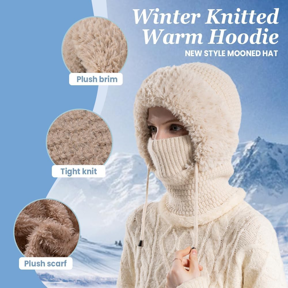 3 in 1 Beanie Hat with Scarf and Mask,3 in 1 Beanie Hat for Women, Knitted Ski Scarf and Mask Set Balaclava Women Face Cover