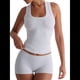 thumbnail image 1 of Conjunto de Shorts Deportivos Ajustados para Mujer: Top Sin Mangas y Shorts Flores Blancas y Grises M, 1 of 7