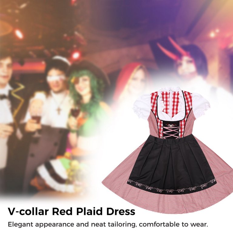 open lace back dress Sweet Lolita Dress Kawaii Dress Retro Dress Red Plaid Dress  Honey Wardrobe