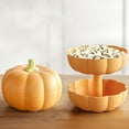 thumbnail image 1 of Double-Layer Snack Box Candy Dish  Pumpkin Shaped Fruit Plate Snacks Storage Tray for Home Wedding Birthday New Years Party(Orange), 1 of 6
