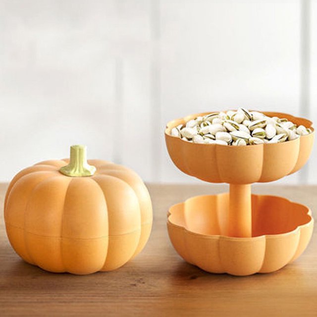 Double-Layer Snack Box Candy Dish Pumpkin Shaped Fruit Plate Snacks Storage Tray for Home Wedding Birthday New Years Party(Orange)