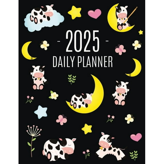 Cow Planner 2025: Cute 2025 Daily Organizer: January-December (12 Months) Pretty Farm Animal Scheduler With Calves, Moon, (Paperback)