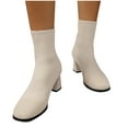 thumbnail image 4 of LOVZFMLL Boots for Women Mid Calf Chelsea Boots Round Toe Slip Resistant Mid Block Heel Knit Fall Winter Fashion Shoes, 4 of 9