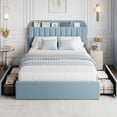 thumbnail image 3 of GarveeHome Full Upholstered Bed Frame with Storage Headboard & 2 Drawers, Boucle Fabric Platform Bed with Bookcase, No Box Spring Needed, Easy Assembly, Blue, 3 of 6
