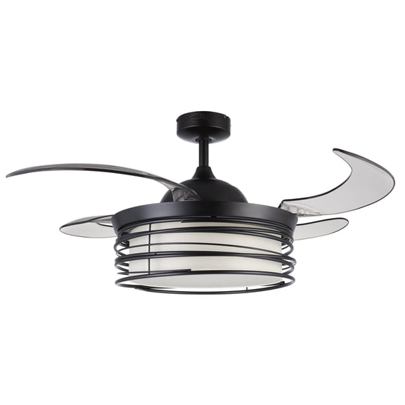 Fanaway Luna 48" Retractable Blade Ceiling Fan with Light and Remote, Color Adjustable LED Fandelier Ceiling Fan, Patented Design Technology, Stronger Thicker Blades, Black