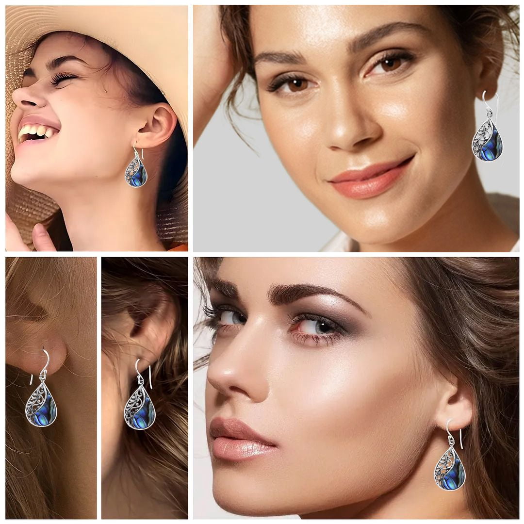 Abalone Shell Unique Earrings for Women - Boho Beach Earrings in 925 Sterling Silver - Costume Vintage Jewelry Birthday Christmas Gifts
