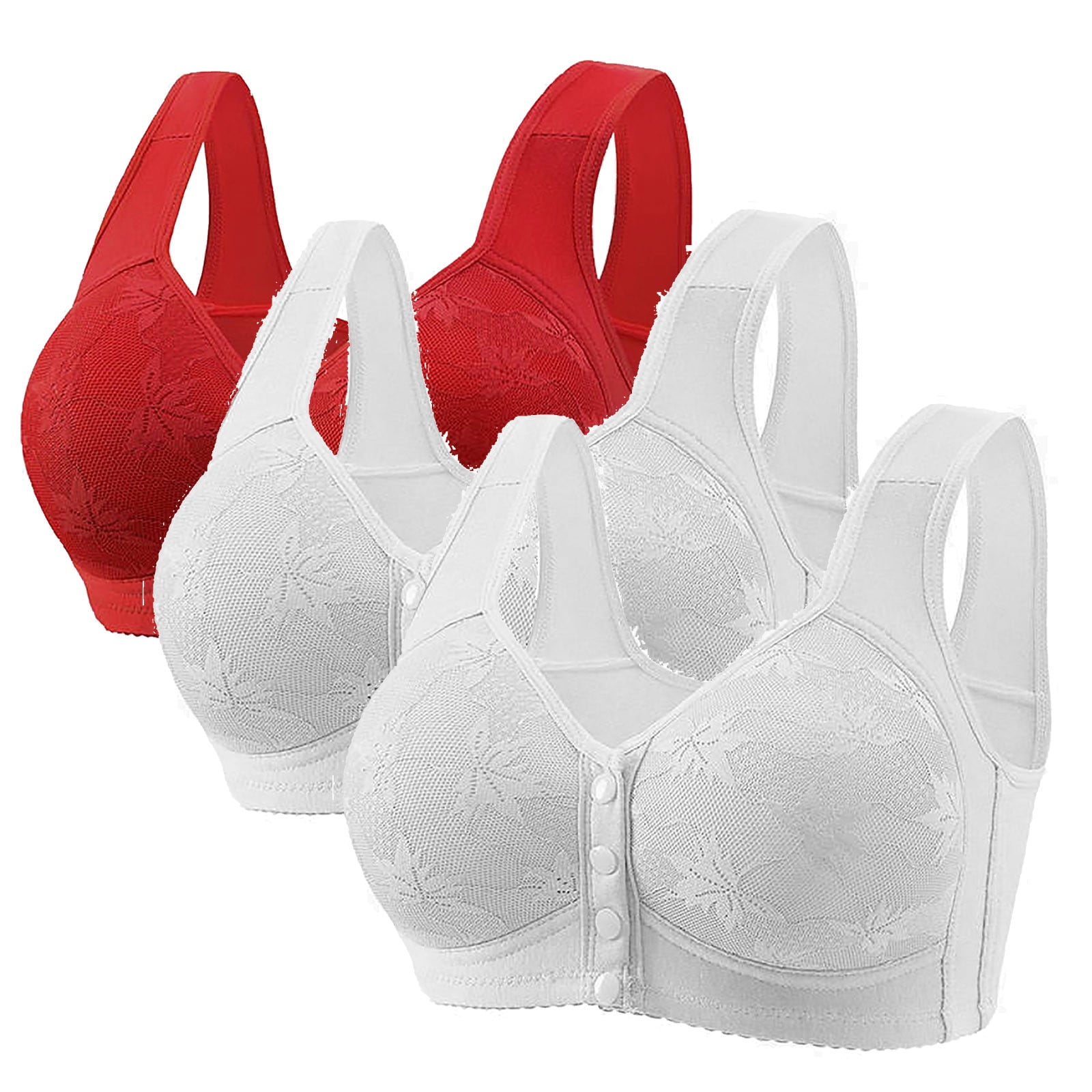 Wireless Bralettes for Women Plus Size Front Closure Wire-Free Soft Breathable Comfy Gathered Bra With Lightly Lined Cup And Adjustable Lace Bra
