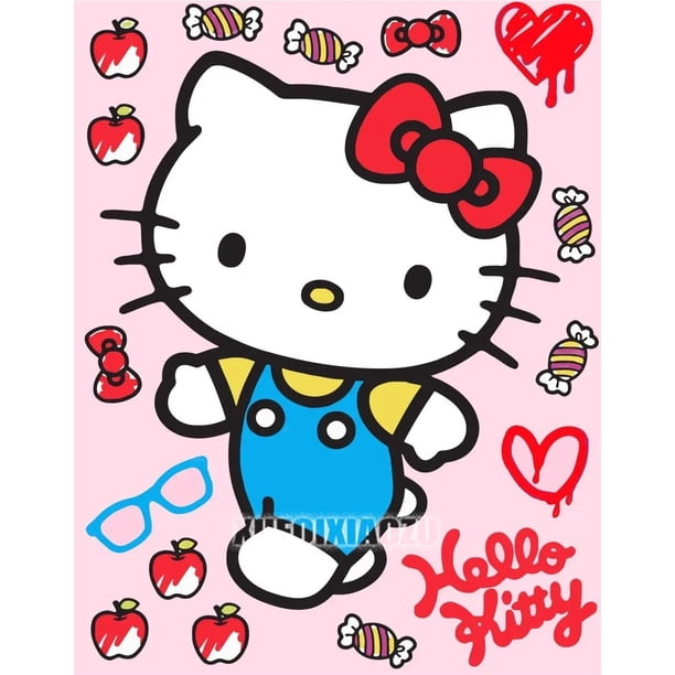 Pintura de diamantes 5D DIY, Sanrio, HelloKitty, Kit de punto de cruz de diamantes de dibujos animados, taladros redondos completos, arte de mosaico, decoración de diamantes de imitación, regalo