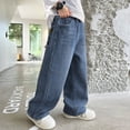 thumbnail image 6 of Boy's Kids Baggy Jeans Elastic Waist Pull on Denim Pants Summer Casual Fashion Straight Wide Leg Jeans Oversized Boyfriend, 6 of 6