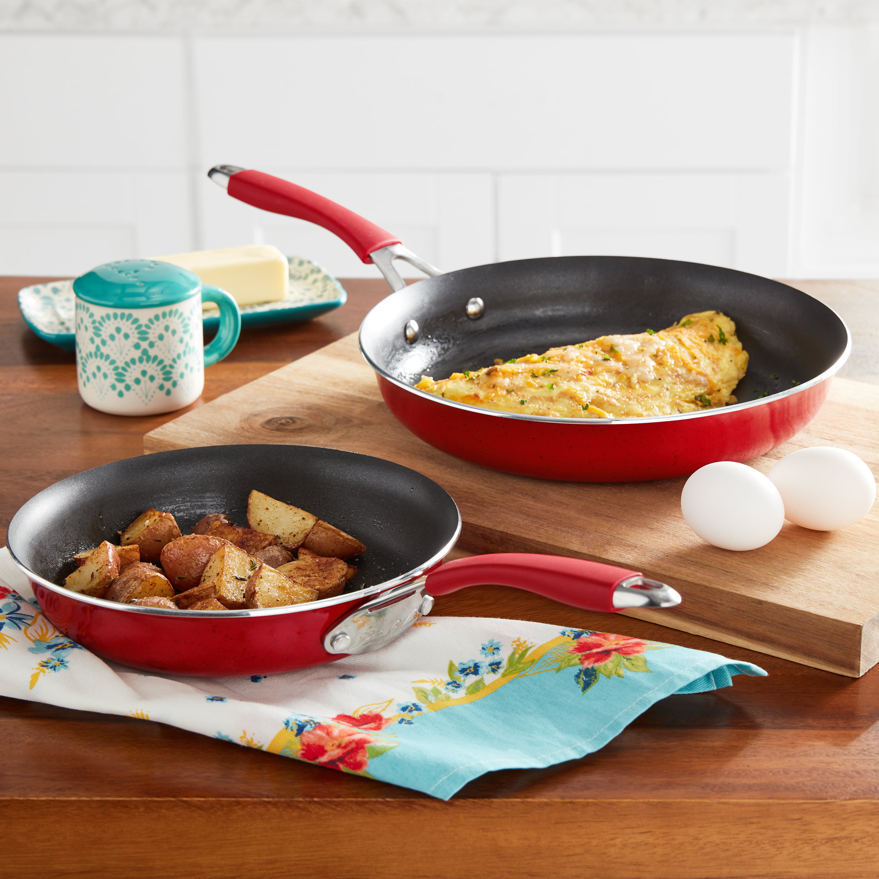 The Pioneer Woman Frontier Speckle Red 11-Inch & 9-Inch Non-Stick
